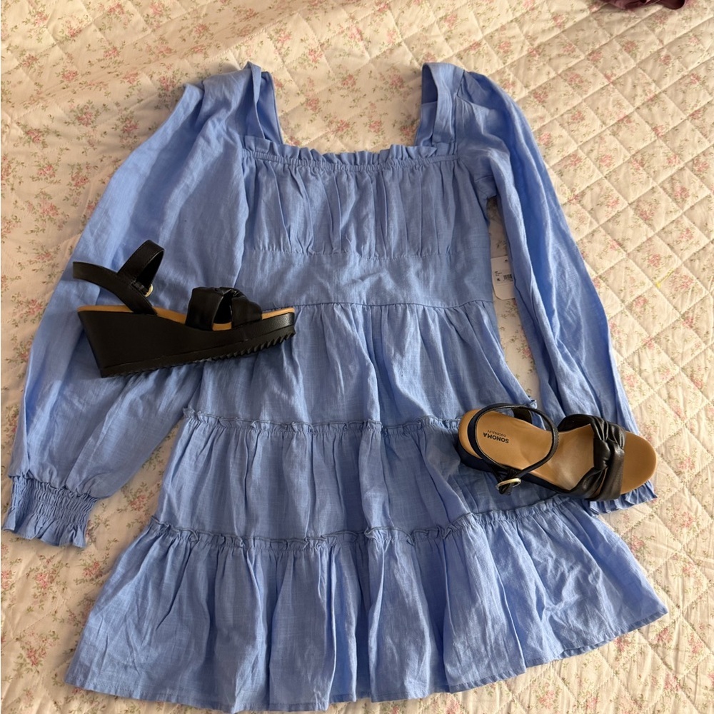 Altar'd State Light Blue Dress with Black Sandals